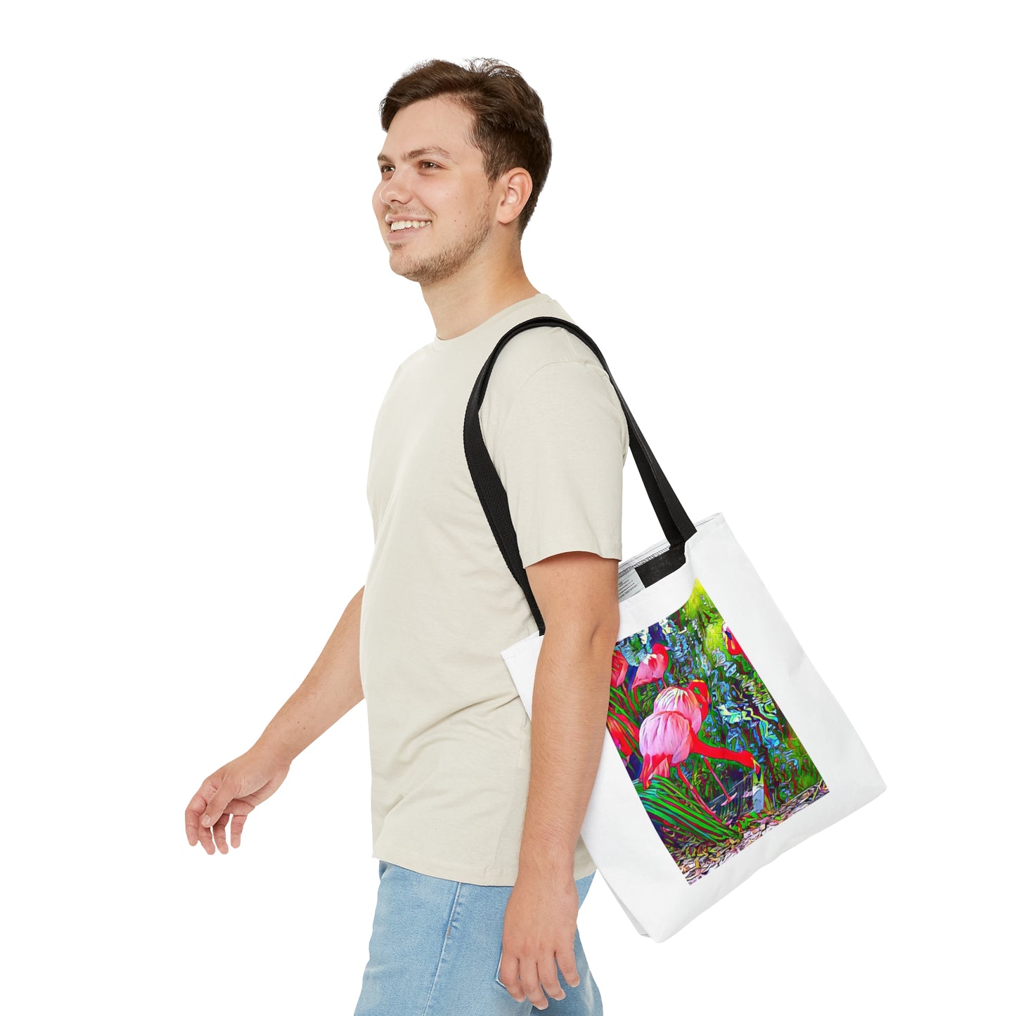 Brilliant and Colorful Flamingo Sporty Beach Tote Bag (AOP)