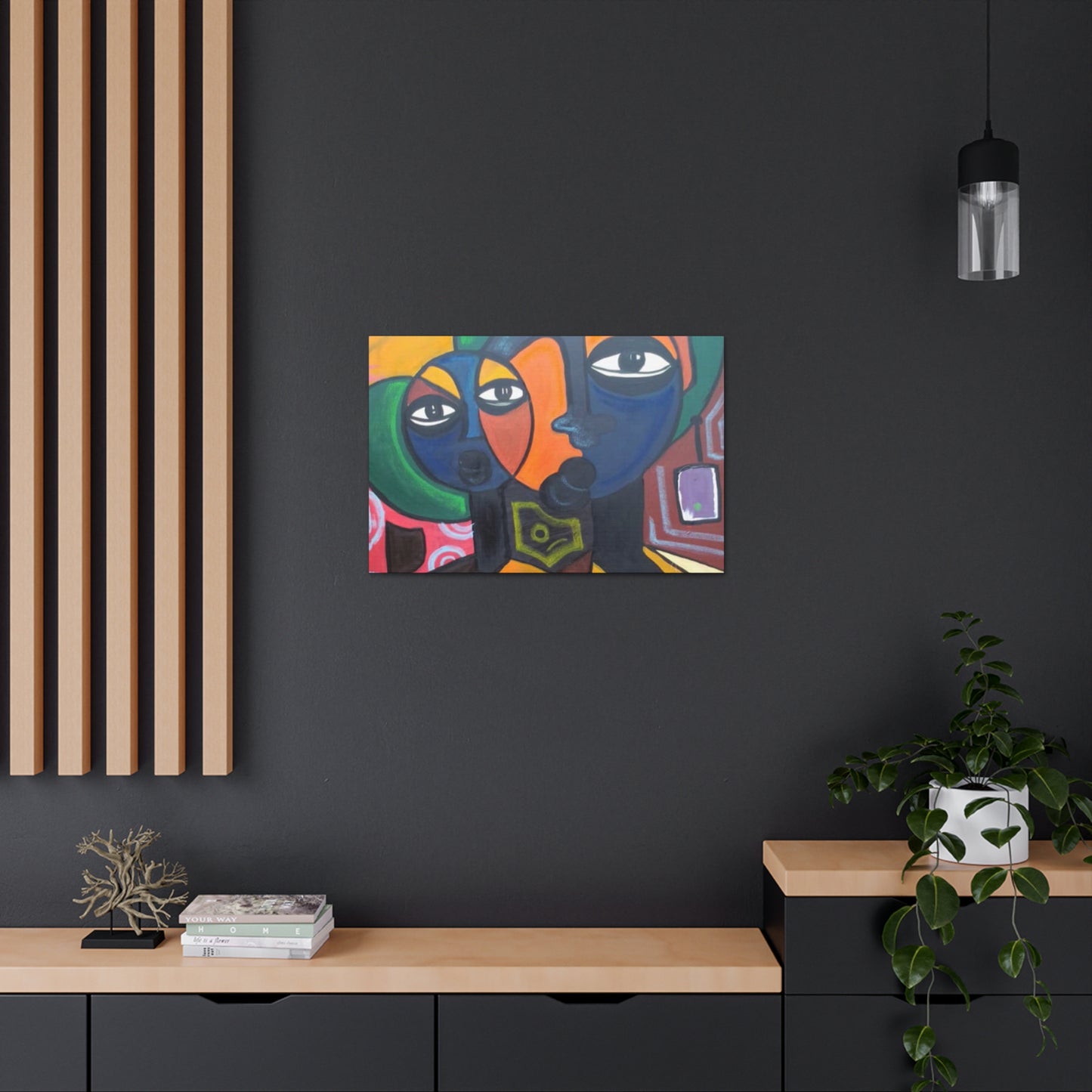 Colorful African Folk Art Painting Canvas with Gallery Style Wrap