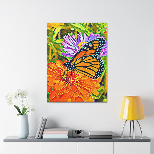 "Garden Gem"  Butterfly & Zinnia Canvas Gallery Style Wrap