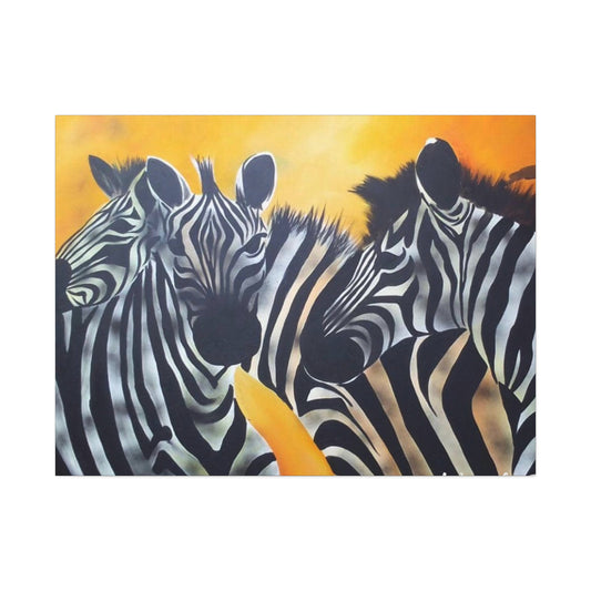 African Safari Zebra Herd on Canvas Hand-Stretched, on 1.5'' pine wood frame By African Artist, Wambi Joseph