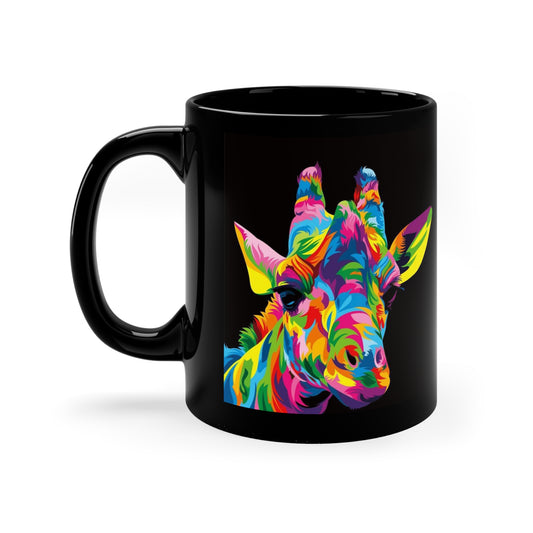 "Be Bold" with Multicolored Giraffe on a Glossy Finish 11oz Black Mug