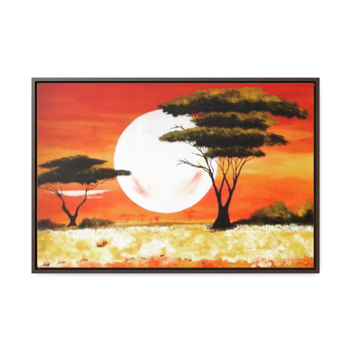 "Moon Lit Savannah" African Wall Art on Canvas, Framed Artwork created and designed by African Artist, Wambi Joseph