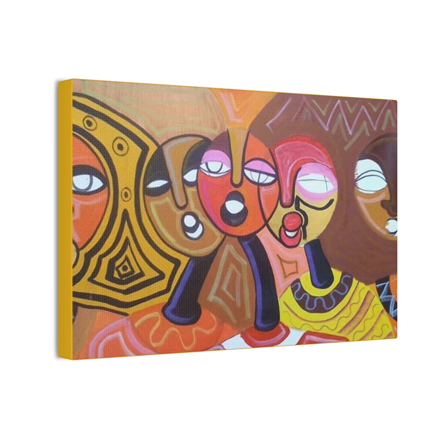 "The Choir" - African Cubism Art by African Artist, Wambi Joseph on a Canvas Stretched, 0.75"