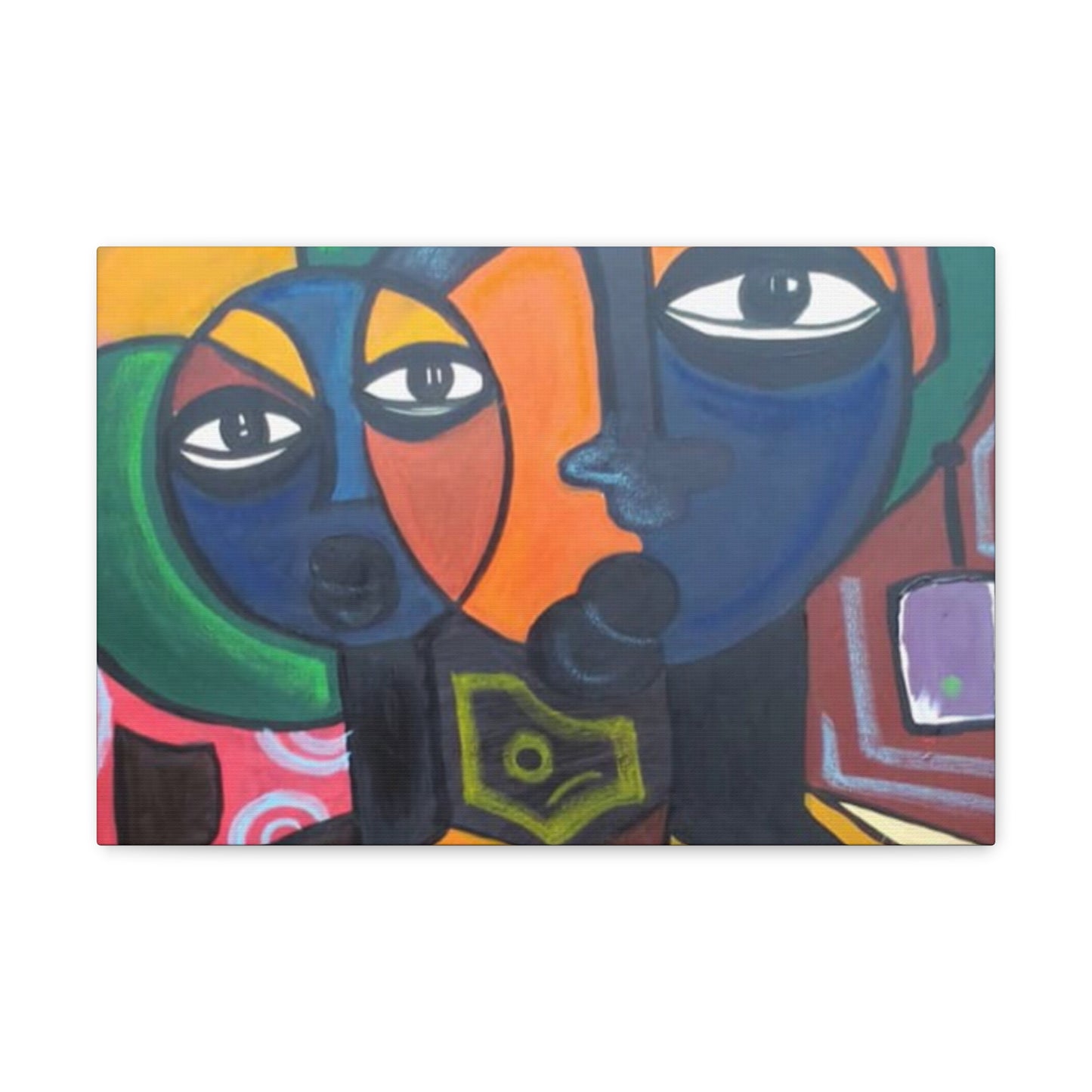 Colorful African Folk Art Painting Canvas with Gallery Style Wrap