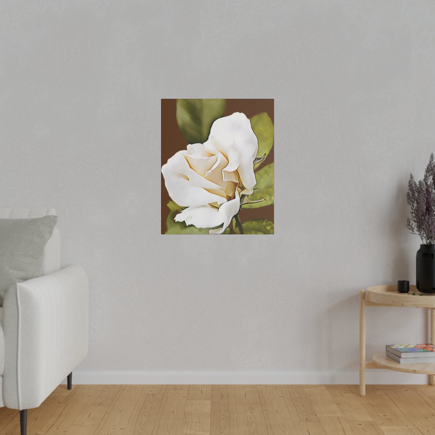 Beautiful White Rose Bud on a Matte Canvas, Stretched, 0.75"