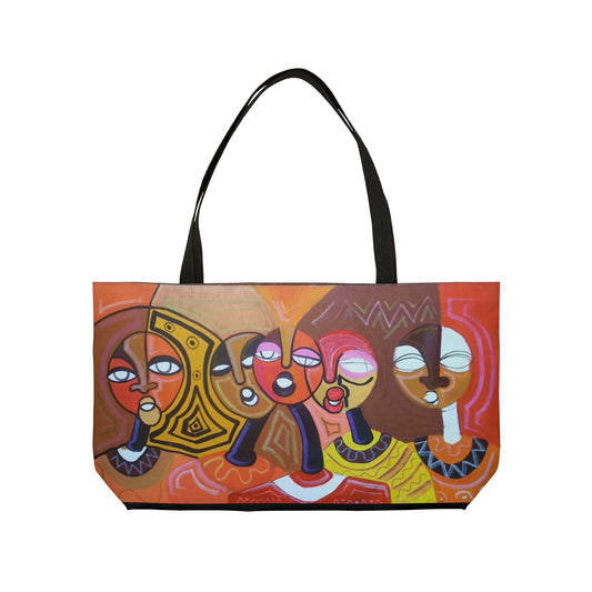 Unique African Artwork, "The Choir" Design on a Weekender Tote Bag:  African Artwork designed by Wambi Joseph