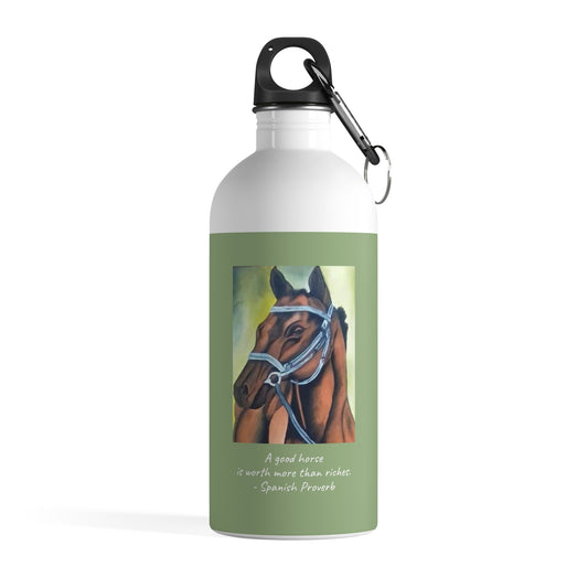 "The Mare" artistic artwork on this Lightweight 14 oz Stainless Steel Water Bottle with Spanish Proverb  Artwork designed by African Artist, Wambi Joseph