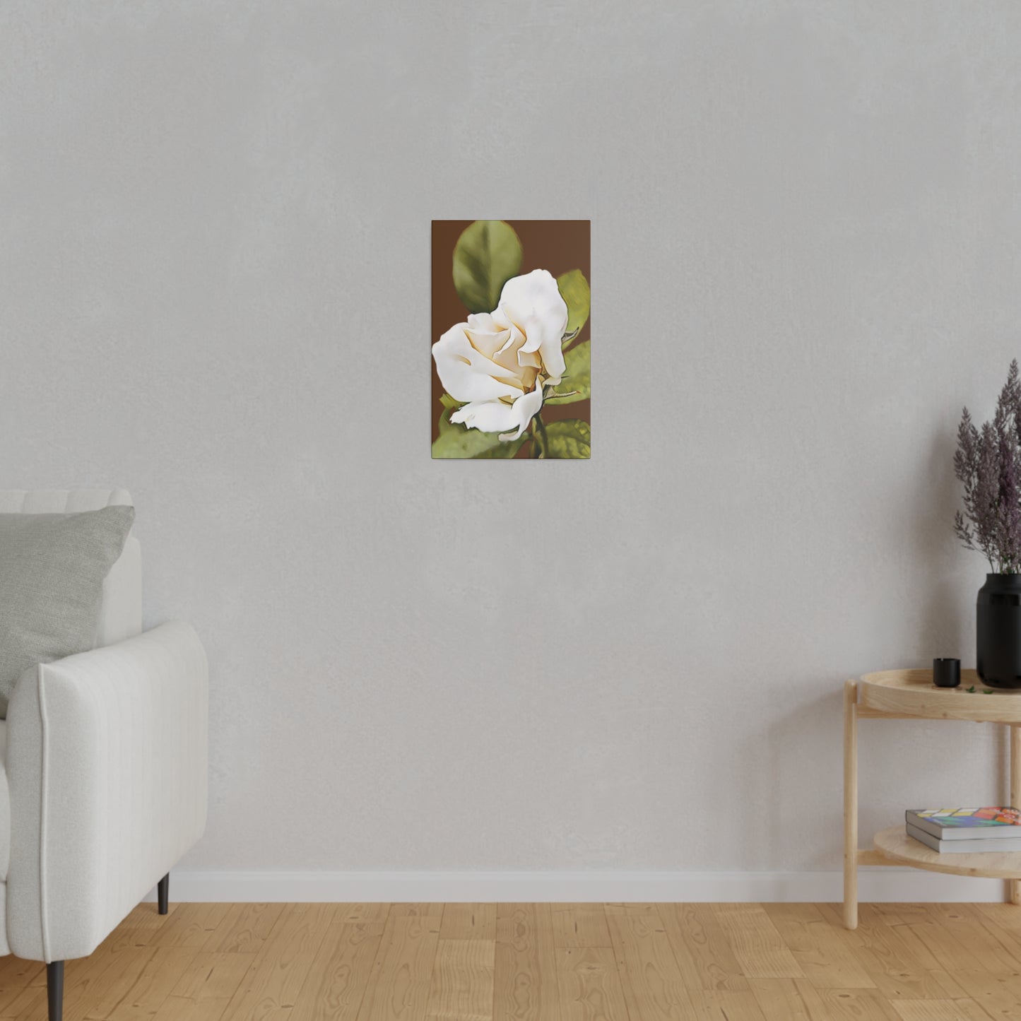 Beautiful White Rose Bud on a Matte Canvas, Stretched, 0.75"