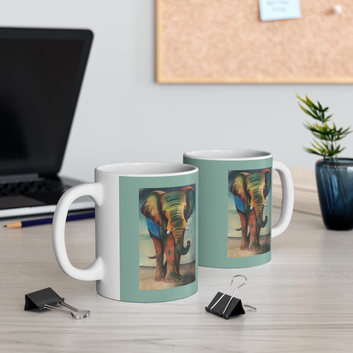 "African Elephant Greeting" Artwork created by African Artist, Wambi Joseph on a Ceramic Mug 11oz