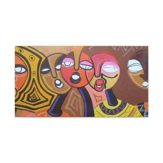 "The Choir" - African Cubism Art by African Artist, Wambi Joseph on a Canvas Stretched, 0.75"