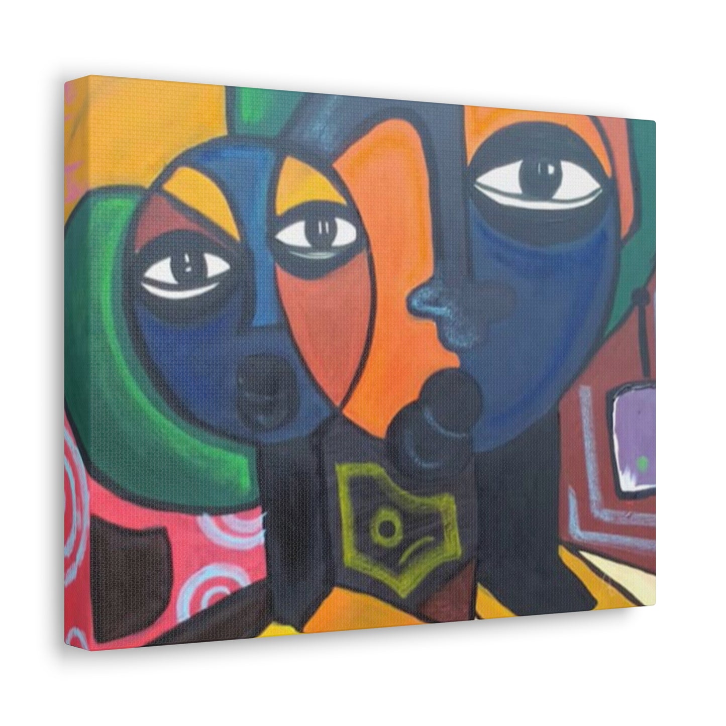 Colorful African Folk Art Painting Canvas with Gallery Style Wrap