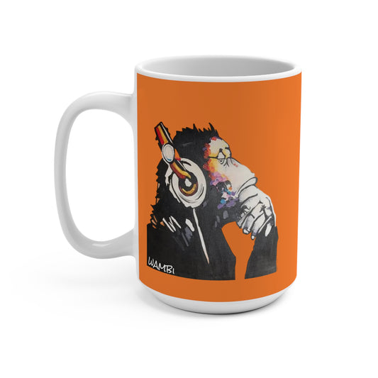 Orange Chimp Ceramic Coffee Mug 15oz - Artwork by Wambi Joseph