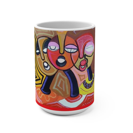 African Folk Art Ceramic Coffee Mug 15oz Artwork done by African Artist, Wambi Joseph