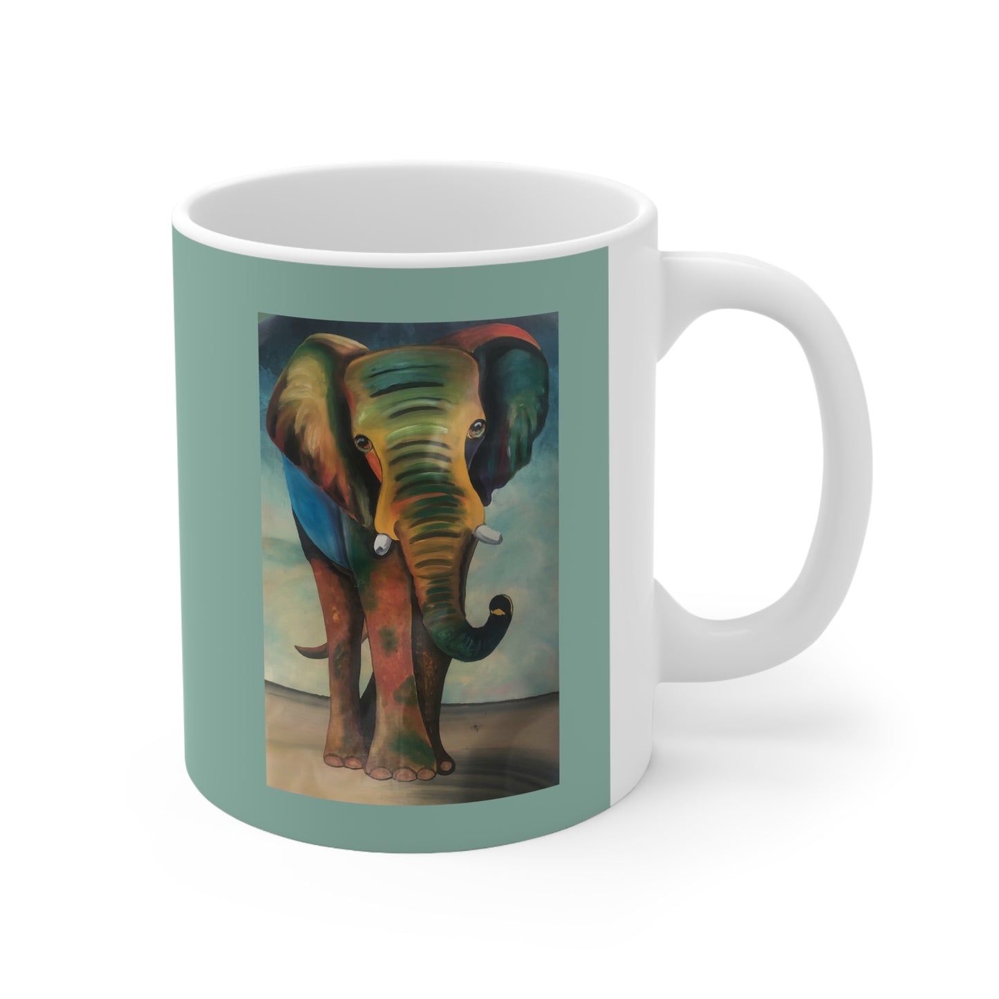 "African Elephant Greeting" Artwork created by African Artist, Wambi Joseph on a Ceramic Mug 11oz