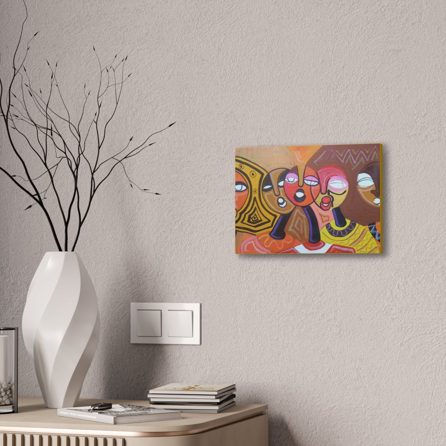 "The Choir" - African Cubism Art by African Artist, Wambi Joseph on a Canvas Stretched, 0.75"