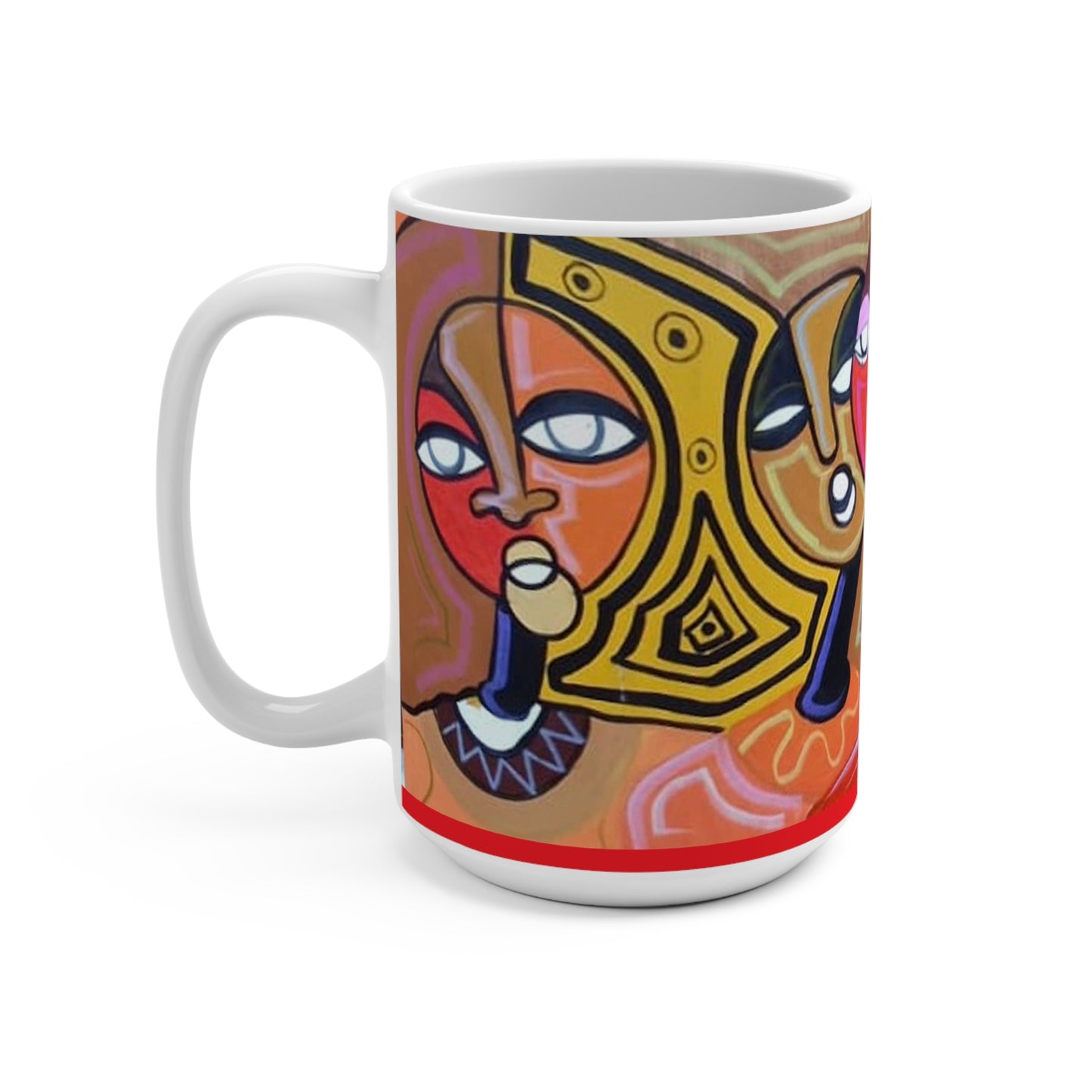 African Folk Art Ceramic Coffee Mug 15oz Artwork done by African Artist, Wambi Joseph