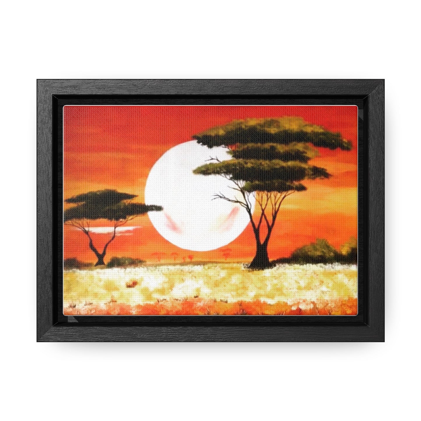 "Moon Lit Savannah" African Wall Art on Canvas, Framed Artwork created and designed by African Artist, Wambi Joseph