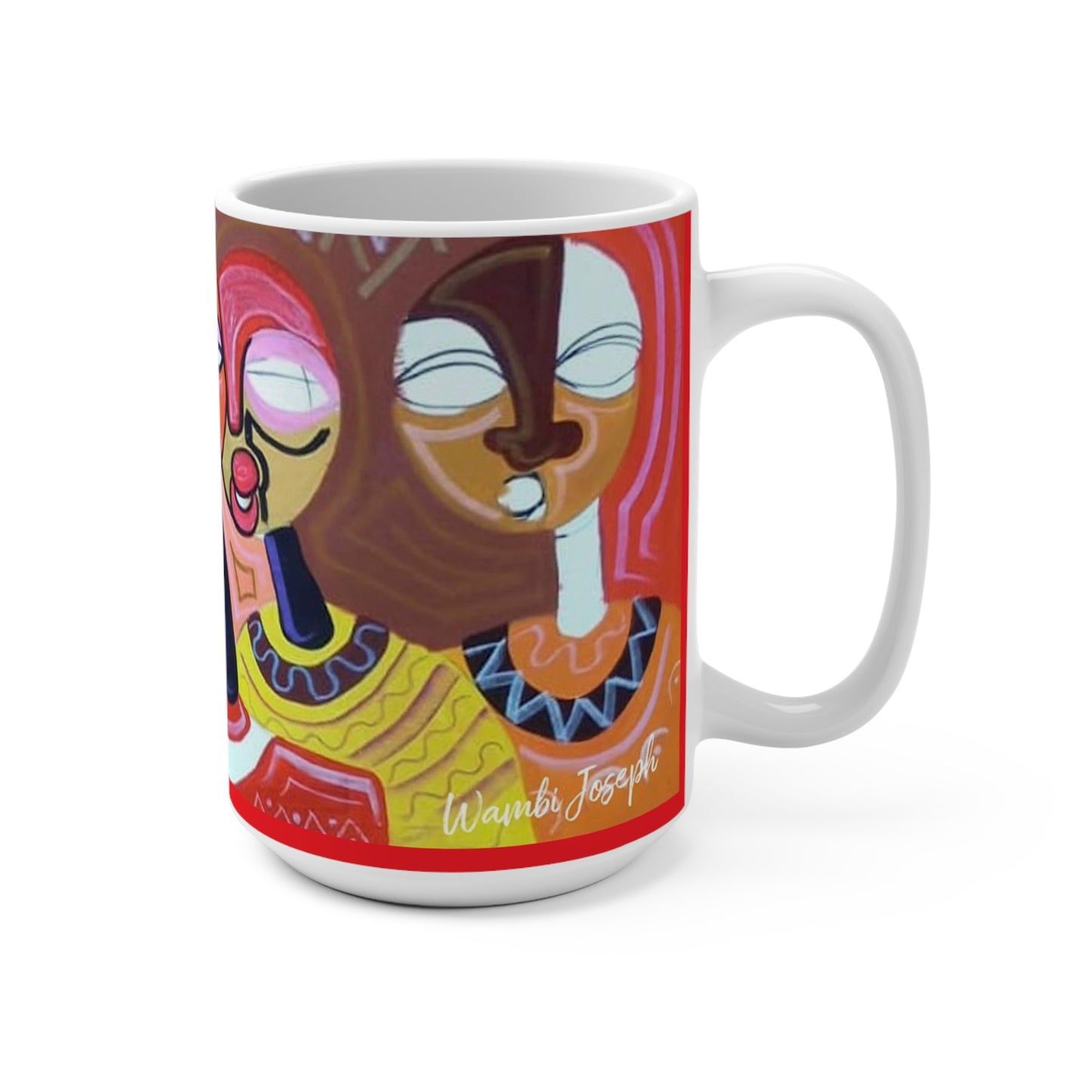 African Folk Art Ceramic Coffee Mug 15oz Artwork done by African Artist, Wambi Joseph