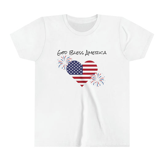 God Bless America - White Youth Short Sleeve Tee with Stars and Stripes