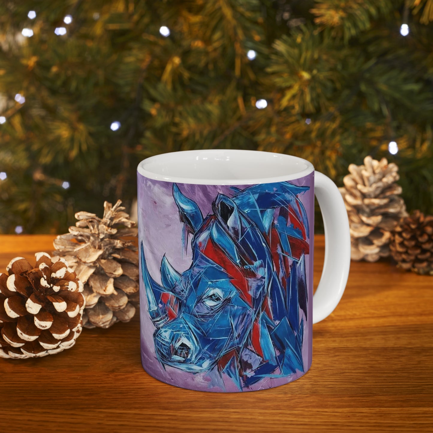 "Blue Rhino" African Artwork by Wambi Joseph on a Ceramic Mug 11oz