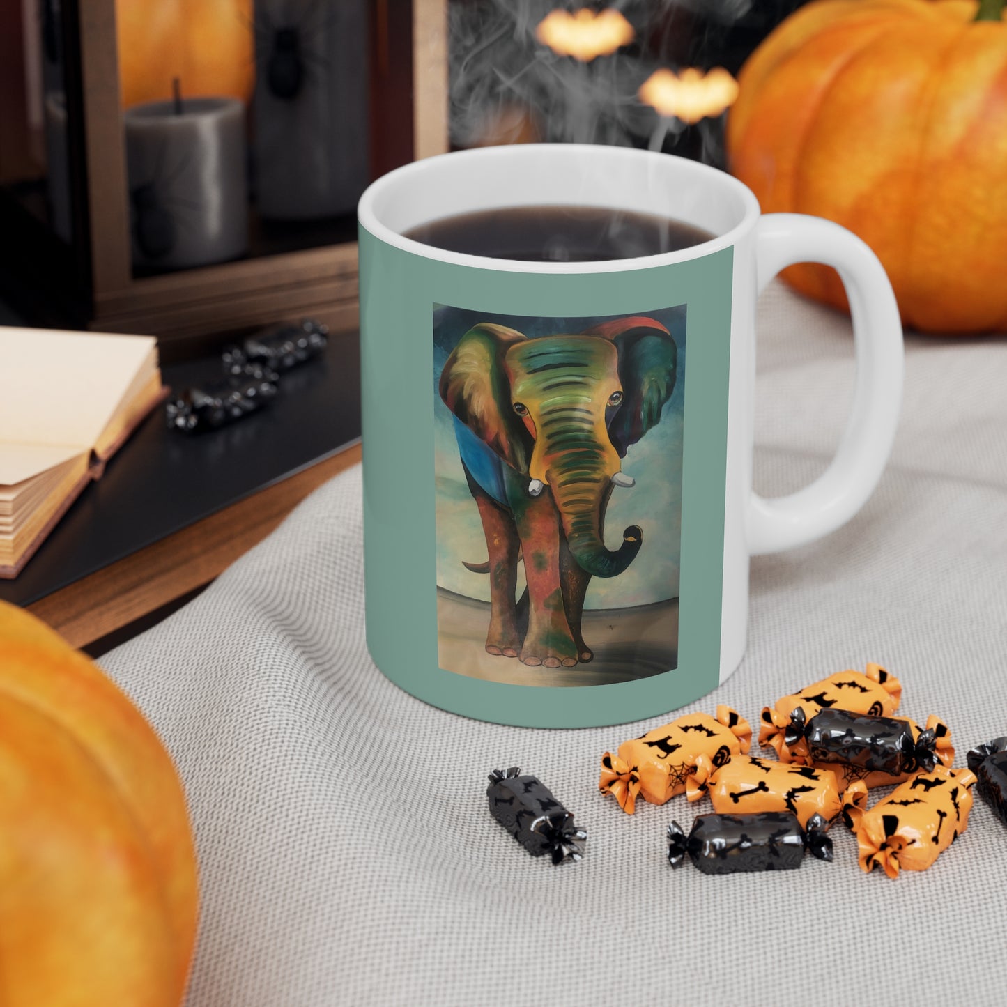 "African Elephant Greeting" Artwork created by African Artist, Wambi Joseph on a Ceramic Mug 11oz