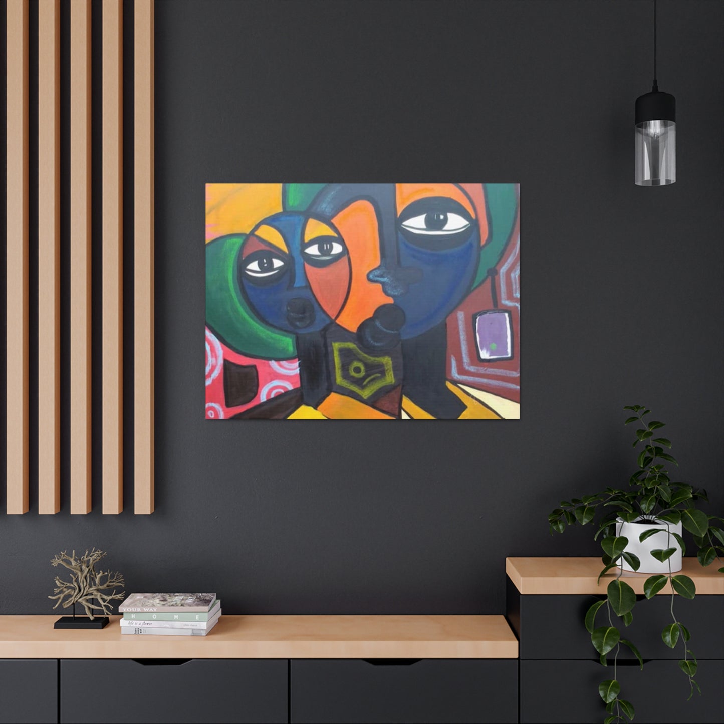 Colorful African Folk Art Painting Canvas with Gallery Style Wrap