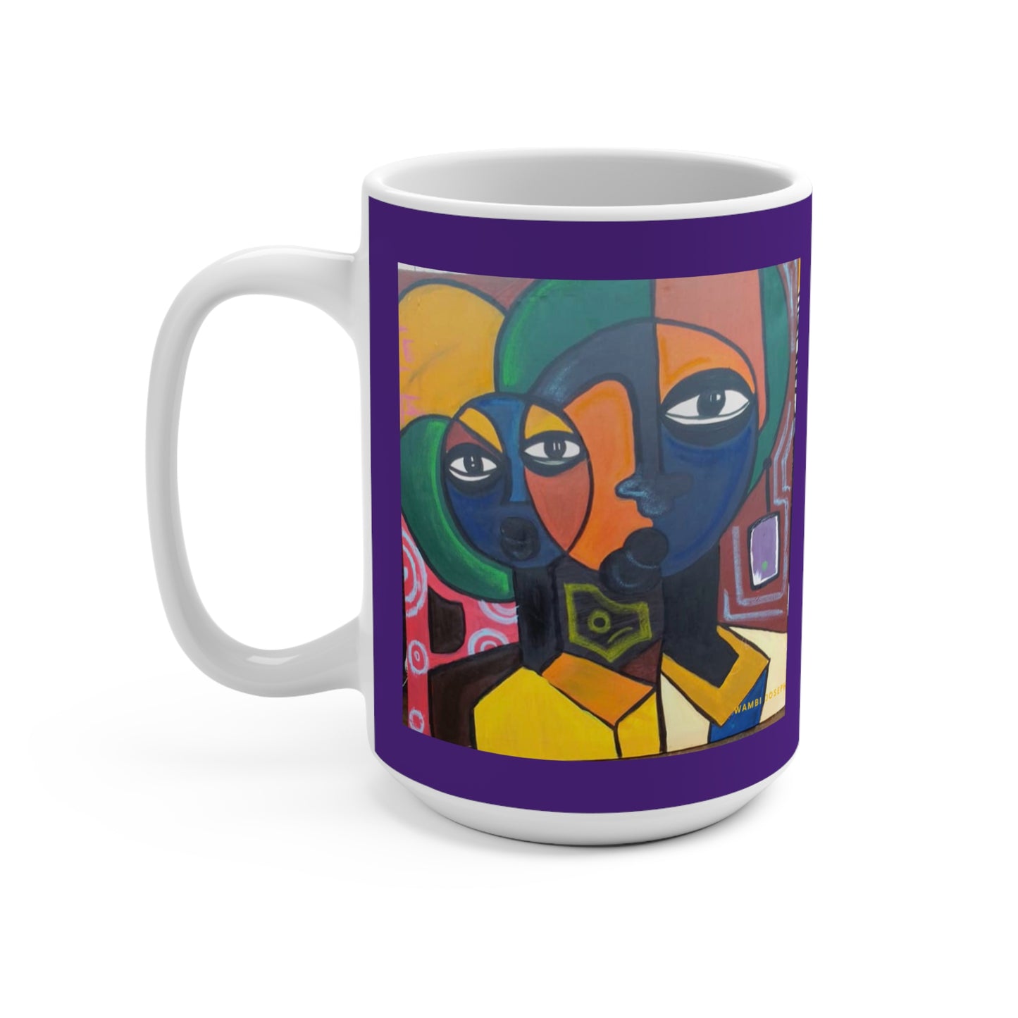 Royal Purple Ceramic Coffee Mug 15ozwith African Artwork by Wambi Joseph