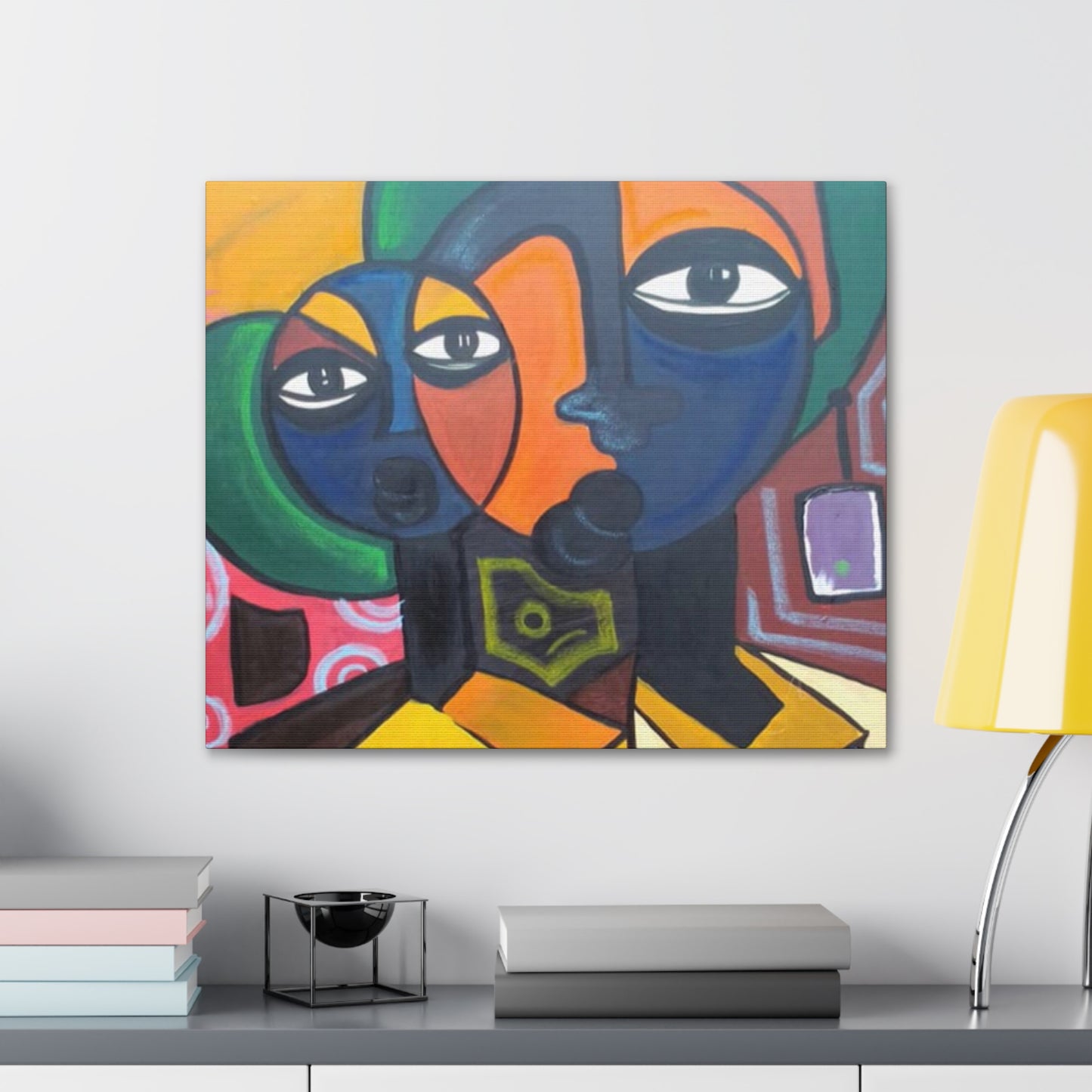 Colorful African Folk Art Painting Canvas with Gallery Style Wrap