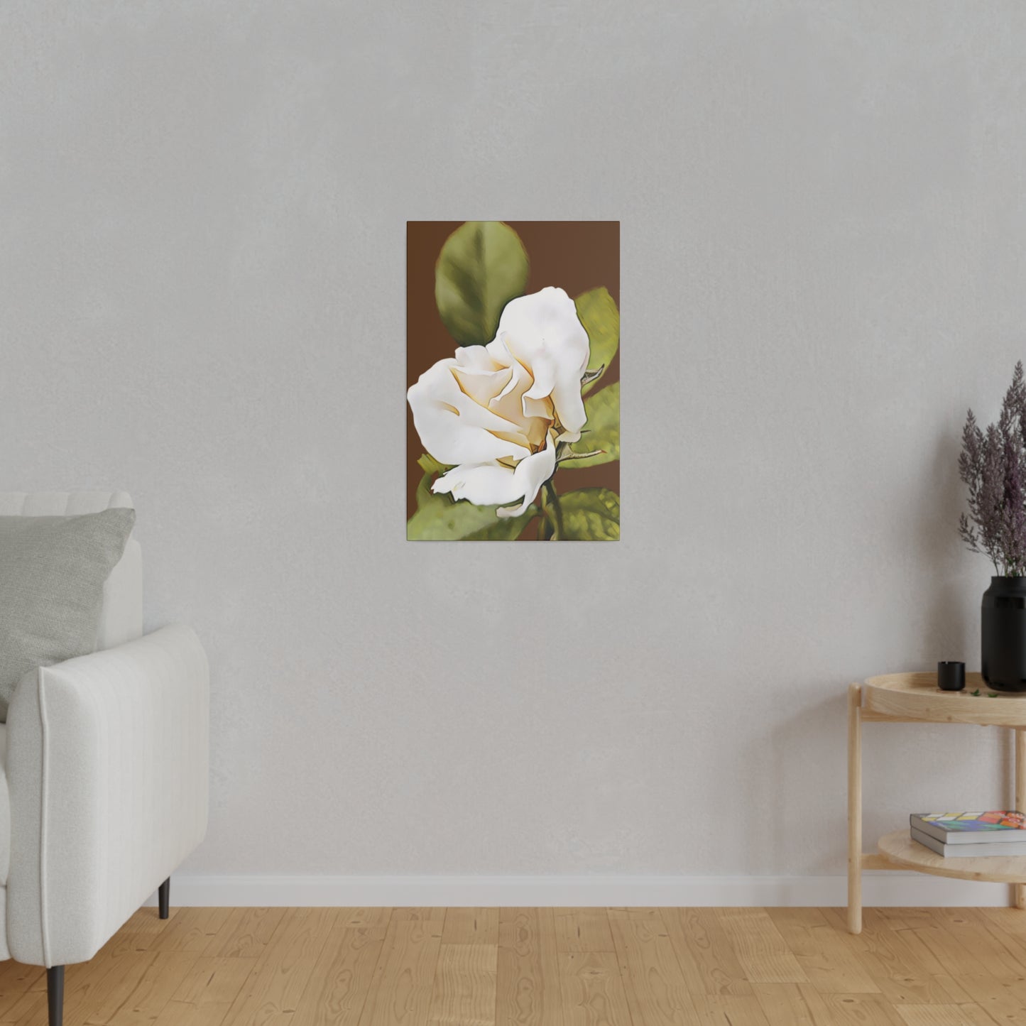 Beautiful White Rose Bud on a Matte Canvas, Stretched, 0.75"