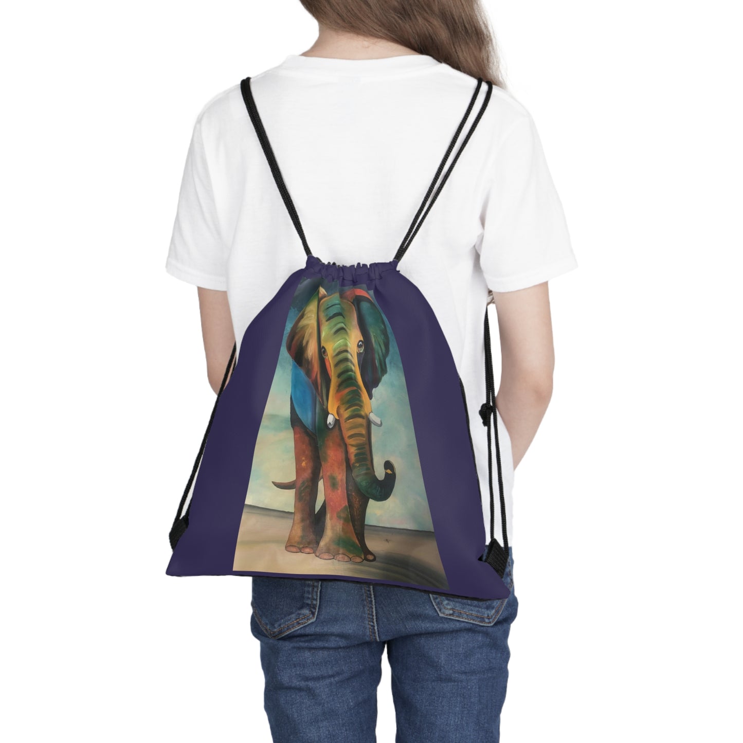 Great African Elephant with Rich Purple trim on a Drawstring Bag