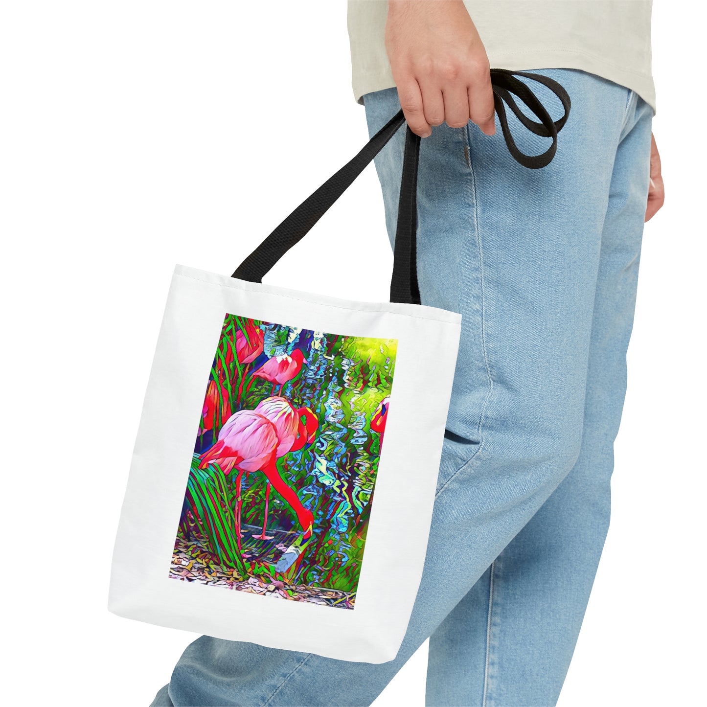 Brilliant and Colorful Flamingo Sporty Beach Tote Bag (AOP)