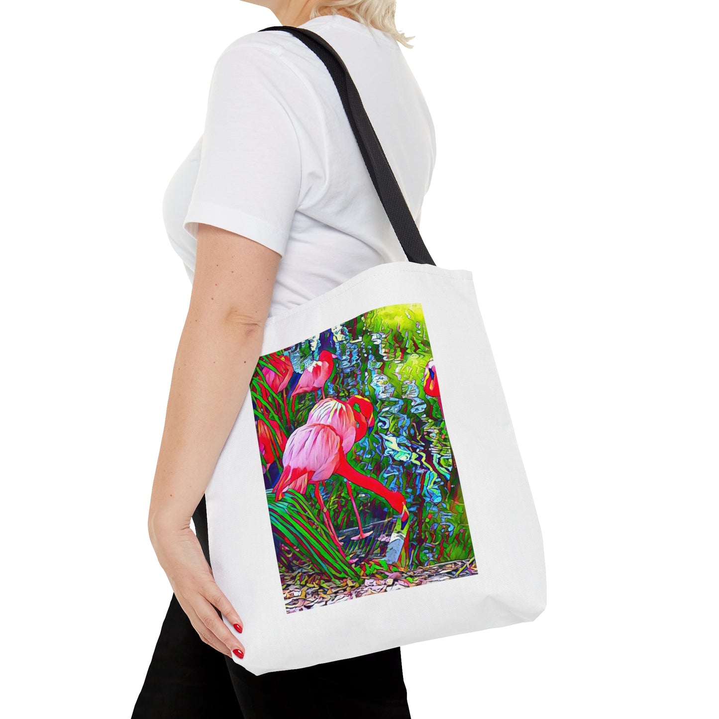 Brilliant and Colorful Flamingo Sporty Beach Tote Bag (AOP)