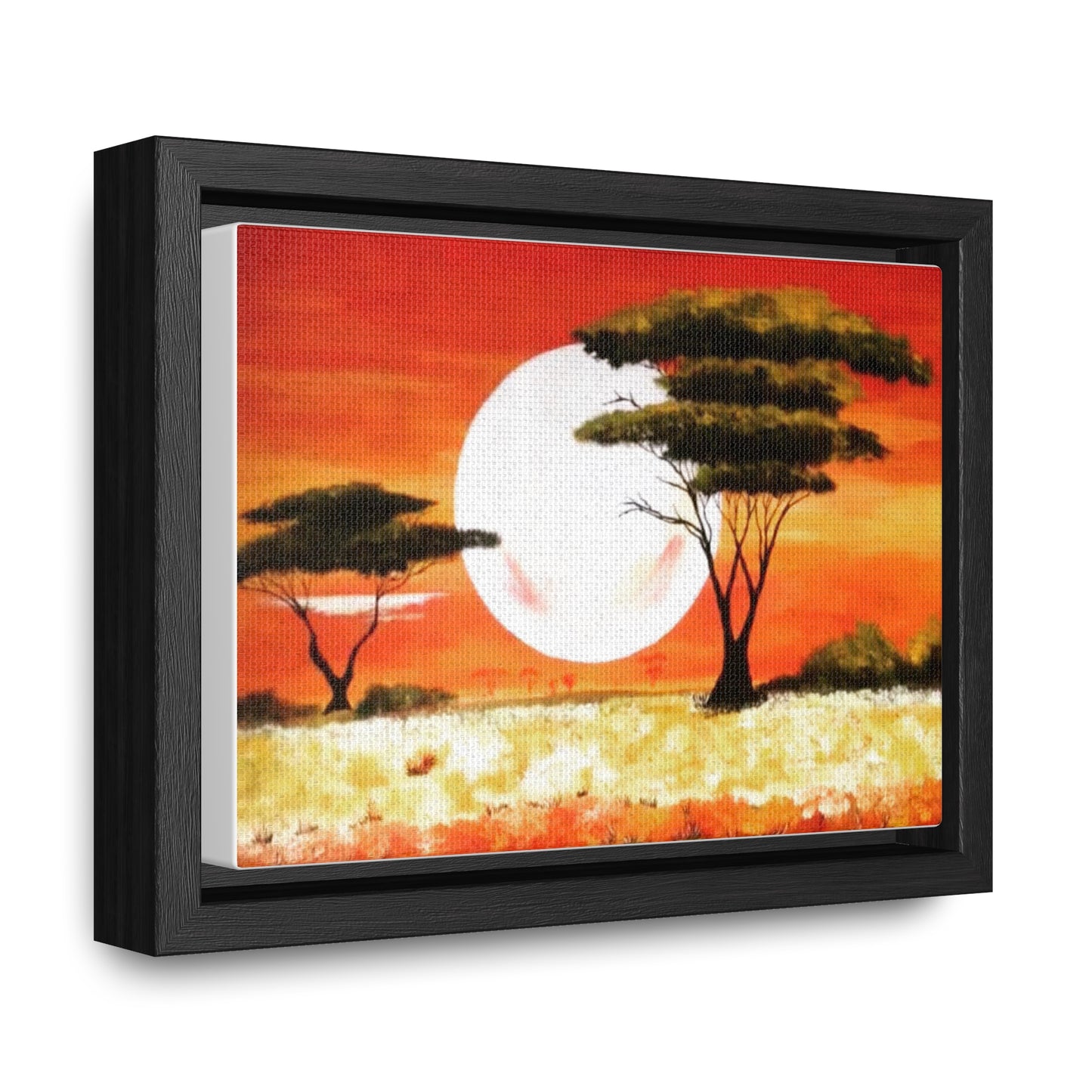 "Moon Lit Savannah" African Wall Art on Canvas, Framed Artwork created and designed by African Artist, Wambi Joseph