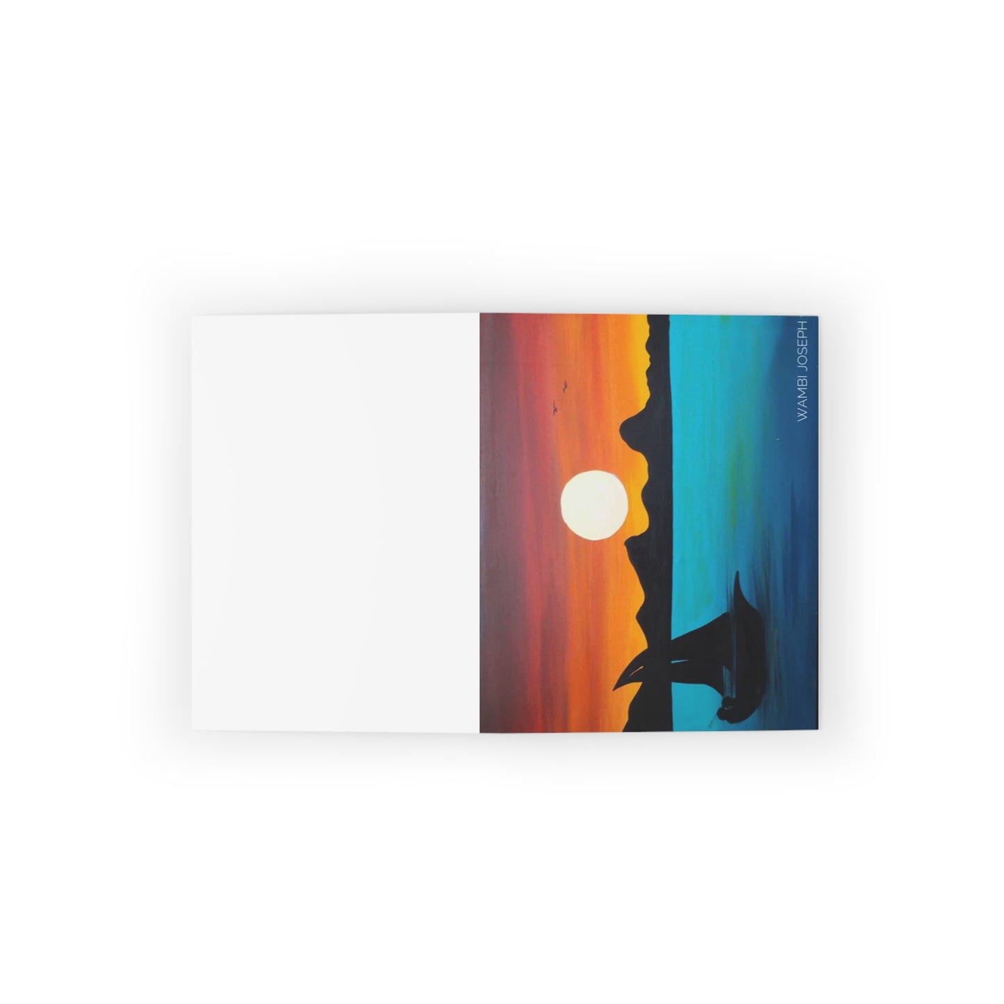 Serene Sunset Sailing on the Nile River Greeting cards (8, 16, and 24 pcs) Artwork done by African Artist, Wambi Joseph