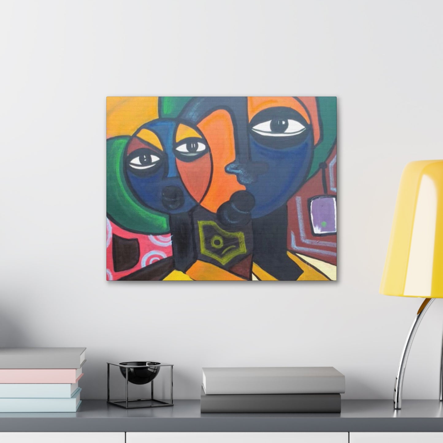 Colorful African Folk Art Painting Canvas with Gallery Style Wrap