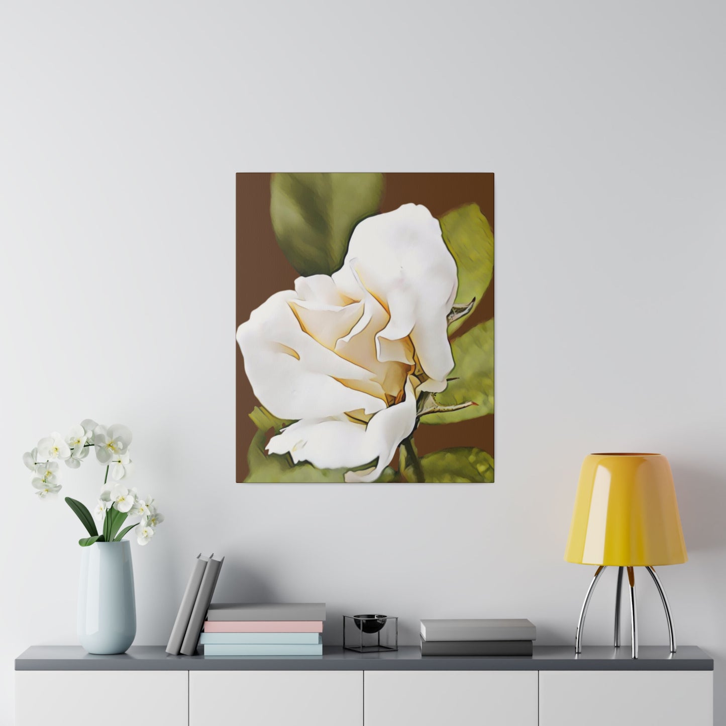 Beautiful White Rose Bud on a Matte Canvas, Stretched, 0.75"