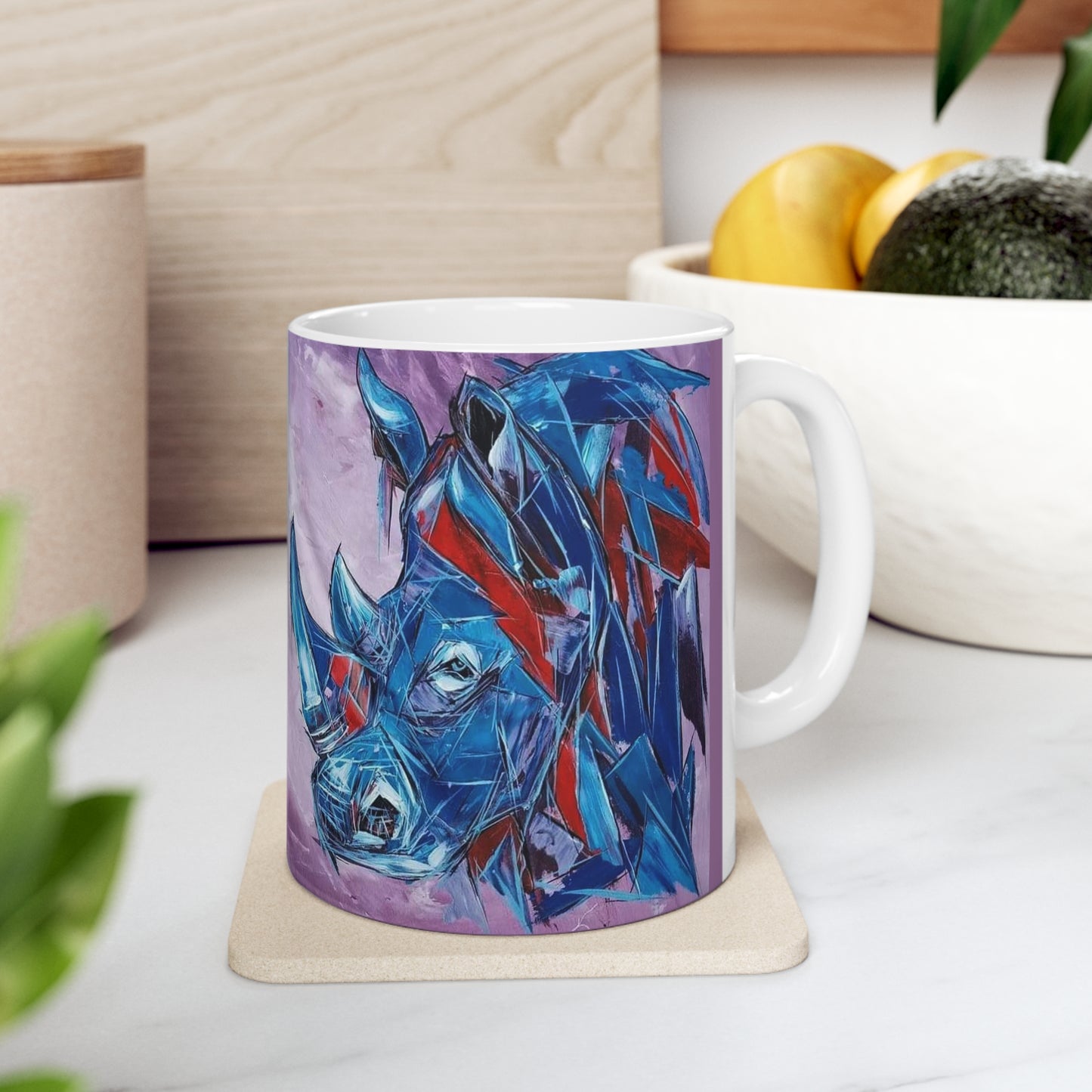 "Blue Rhino" African Artwork by Wambi Joseph on a Ceramic Mug 11oz