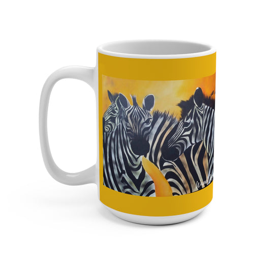 Yellow African Zebra Ceramic Coffee Mug 15oz Artwork done by Wambi Joseph, African Artist