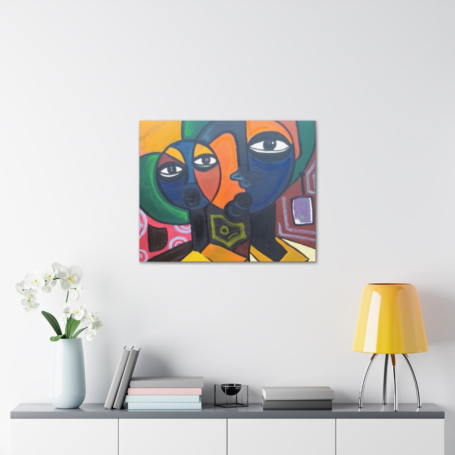 Colorful African Folk Art Painting Canvas with Gallery Style Wrap