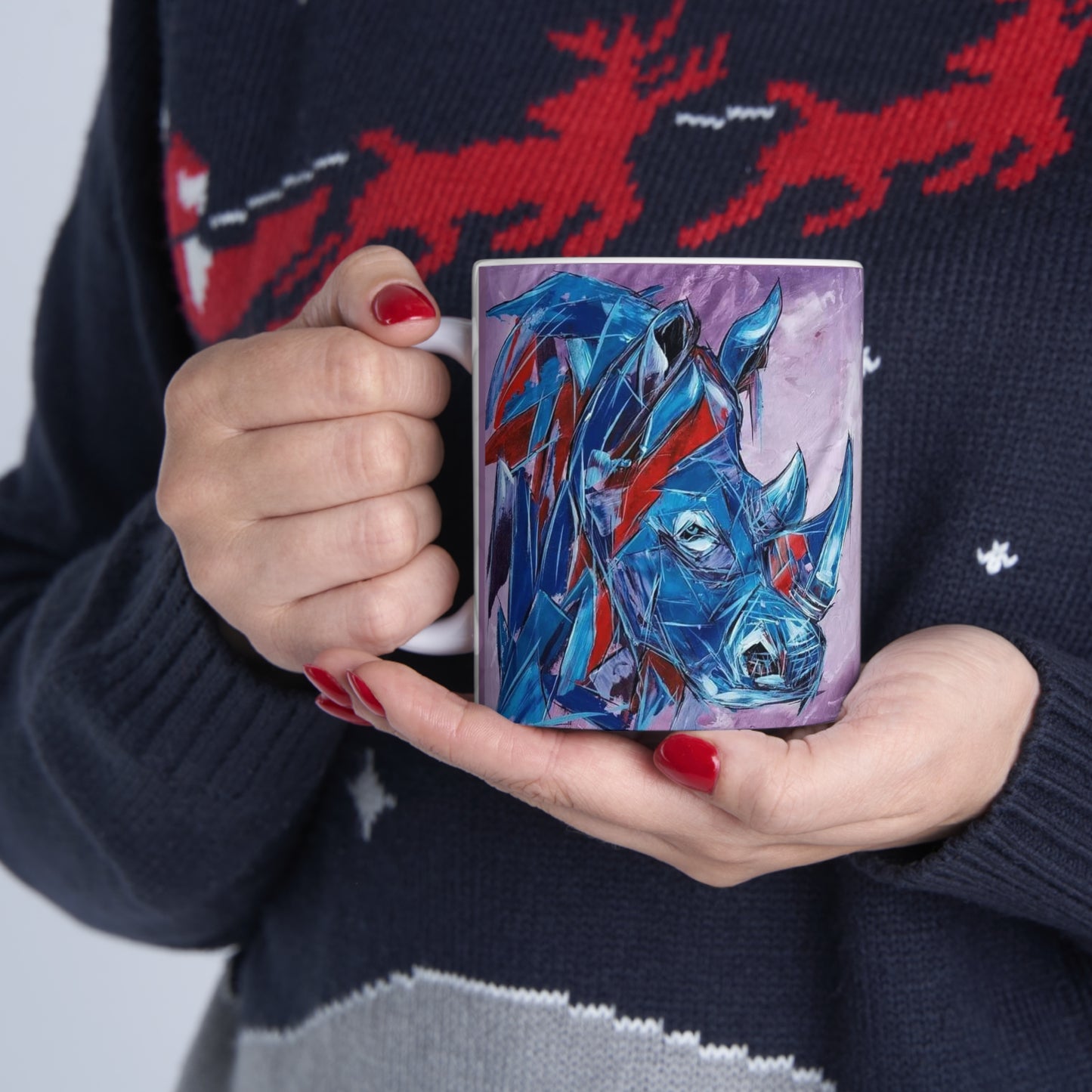 "Blue Rhino" African Artwork by Wambi Joseph on a Ceramic Mug 11oz