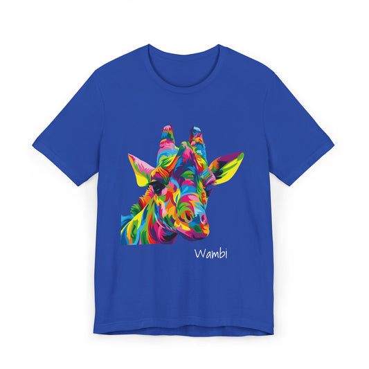 Colorful Giraffe Wambi Art on a Unisex Jersey T-Shirt