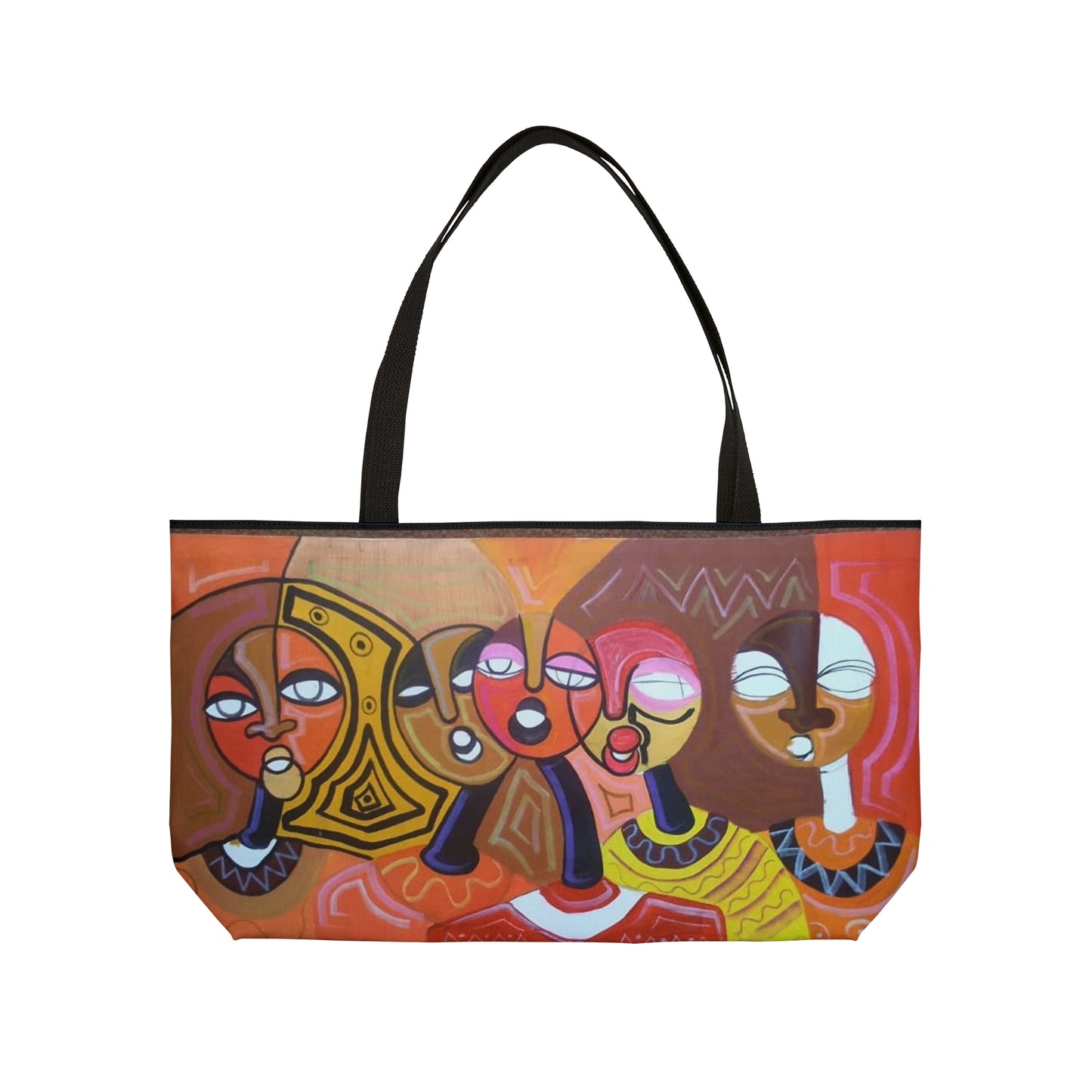 Unique African Artwork, "The Choir" Design on a Weekender Tote Bag:  African Artwork designed by Wambi Joseph