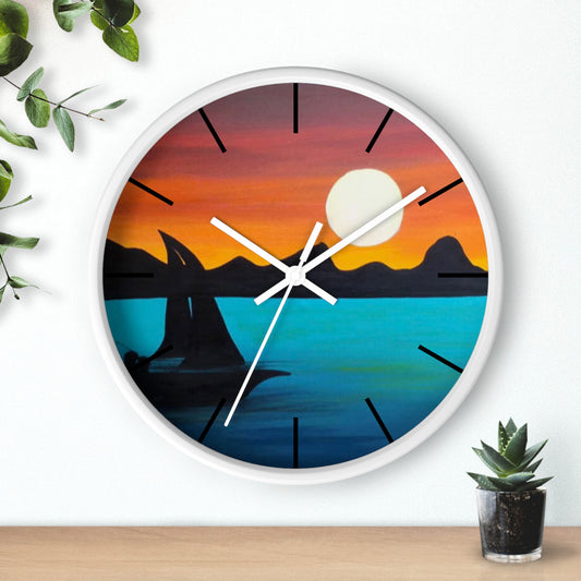 Serene Sailing on the Nile River, Uganda, captured in the face of a 10" Wall Clock Artwork Created by African Artist, Wambi Joseph