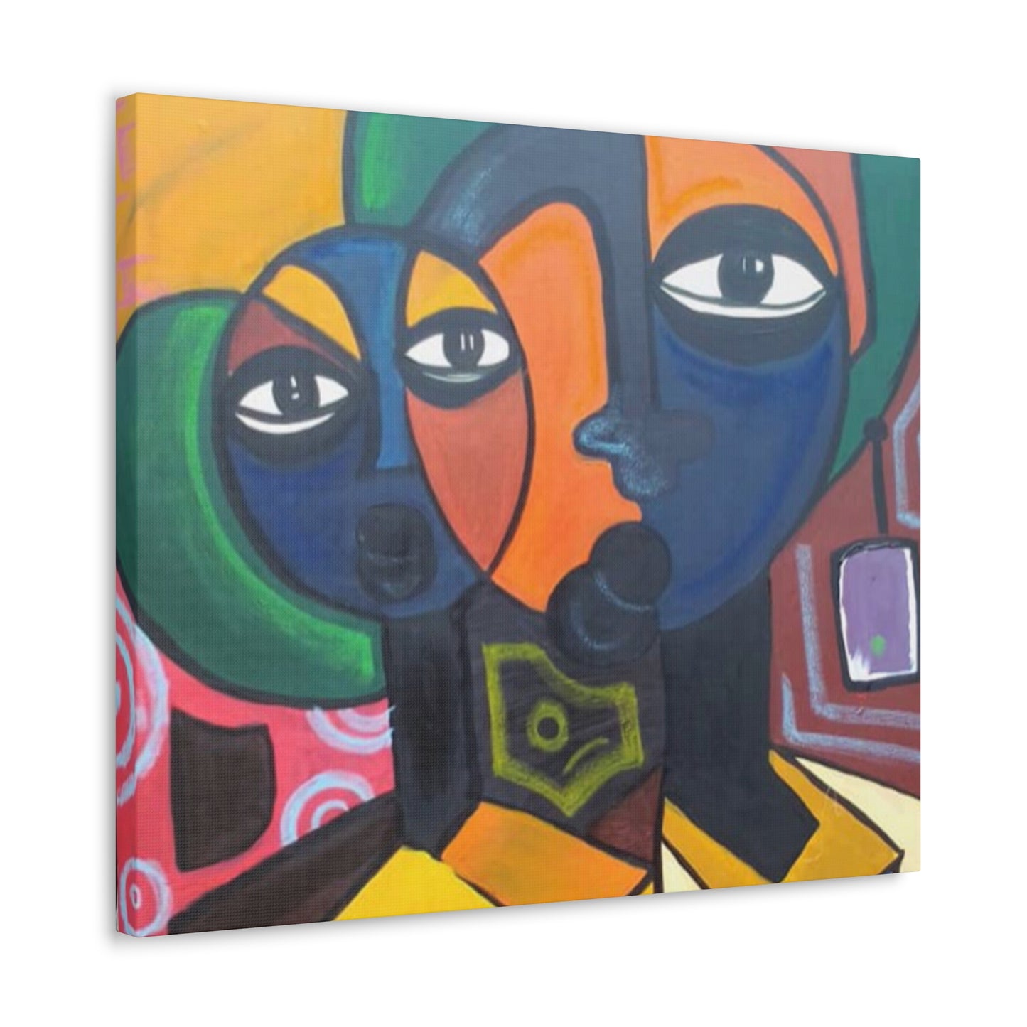 Colorful African Folk Art Painting Canvas with Gallery Style Wrap