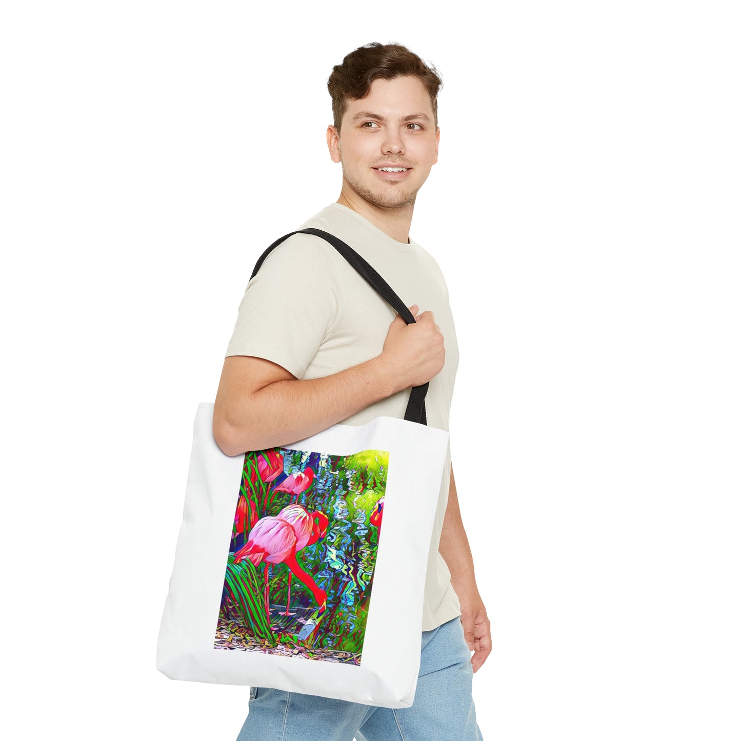 Brilliant and Colorful Flamingo Sporty Beach Tote Bag (AOP)