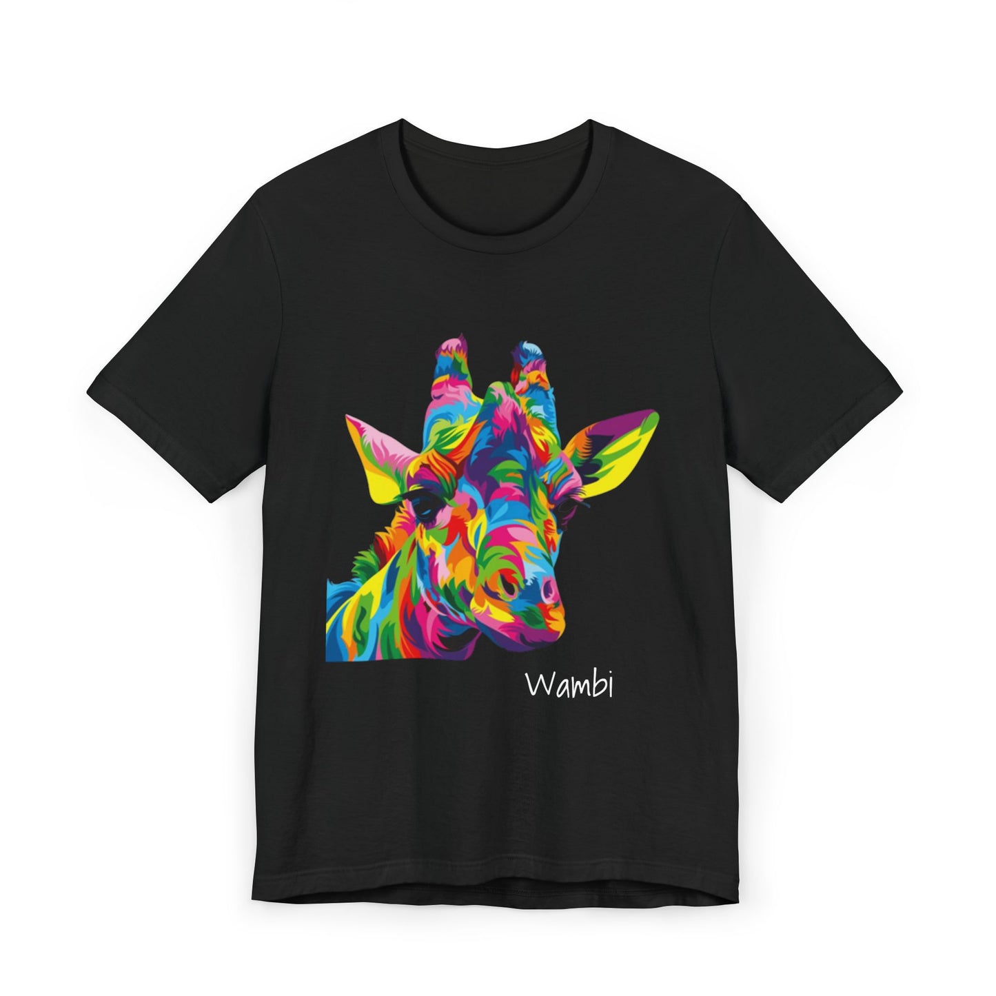 Colorful Giraffe Wambi Art on a Unisex Jersey T-Shirt