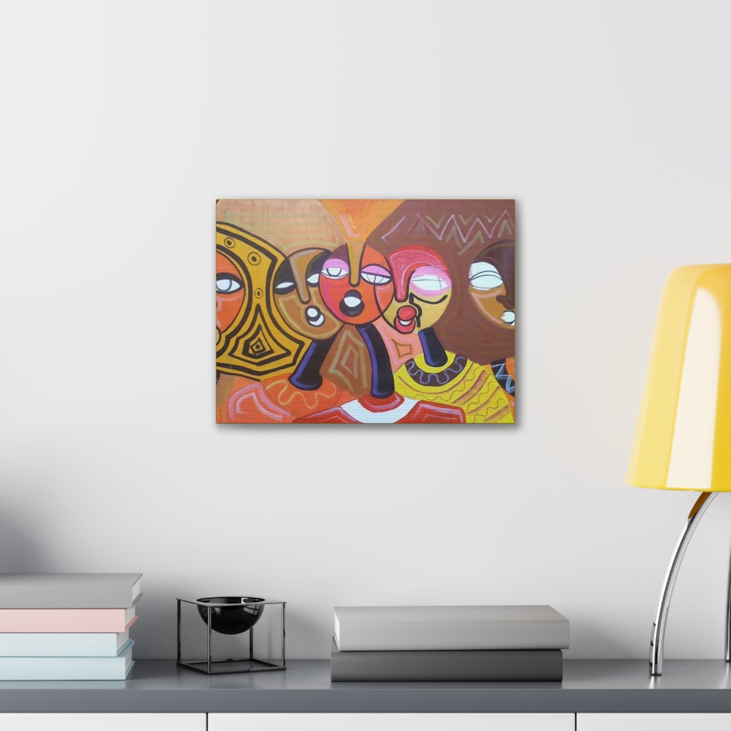 "The Choir" - African Cubism Art by African Artist, Wambi Joseph on a Canvas Stretched, 0.75"