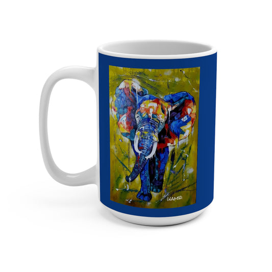 Blue African Elephant Artwork by Wambi Joseph on a Ceramic Coffee Mug 15oz