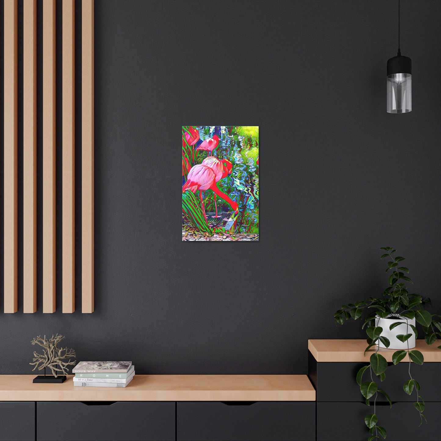 Brilliant Colorful Flamingos on Canvas Gallery Wrap with Finished Back and Hanger in Multiple Sizes