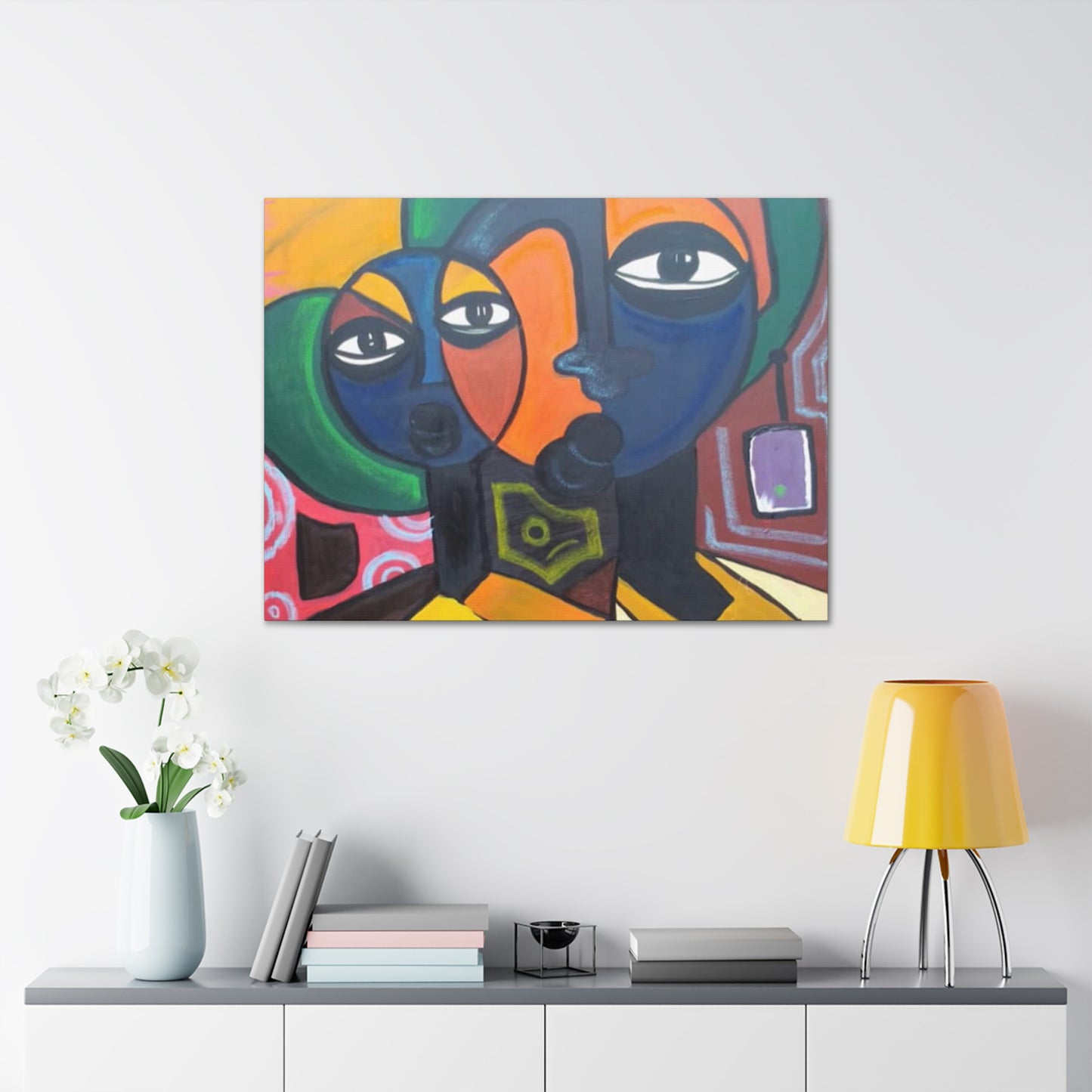 Colorful African Folk Art Painting Canvas with Gallery Style Wrap